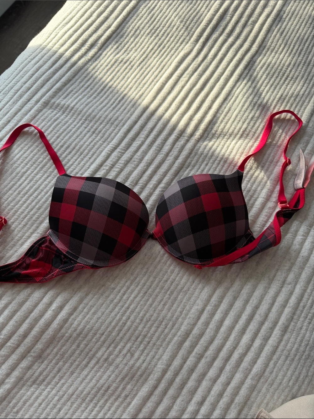 Victoria's Secret Red and Black Plaid Push-Up Bra